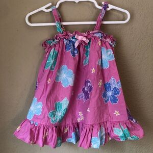 Hawaiian Aloha Pink Yellow Floral Print 3T Dress 100%Cotton Made in USA/Hawaii